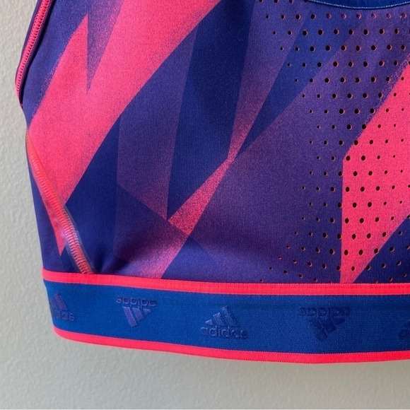 adidas Don't Rest Alphaskin Graphic Bra, Signal Pink/Royal Blue - Picture 6 of 11